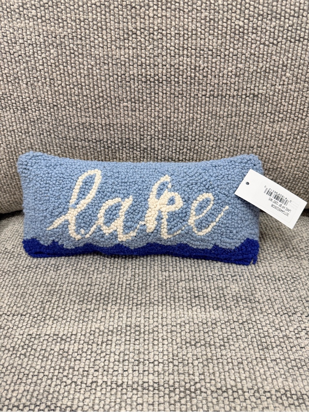 Lake Hooked Accent Pillow - Light Blue with Navy Trim